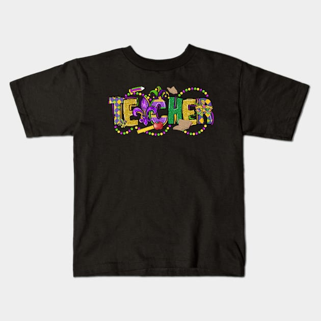 Teacher Mardi Gras, mardi gras 2024 Kids T-Shirt by Fashion planet